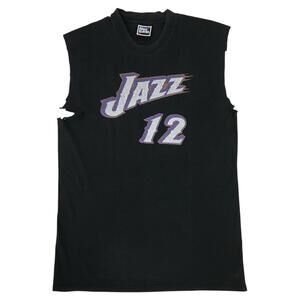 VINTAGE JOHN STOCKTON JERSEY SHIRT MENS SMALL S PRO PLAYER UTAH JAZZ BLACK 1990s